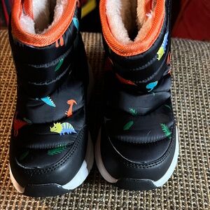 Kids Dinosaur Print Black and Orange Shoes